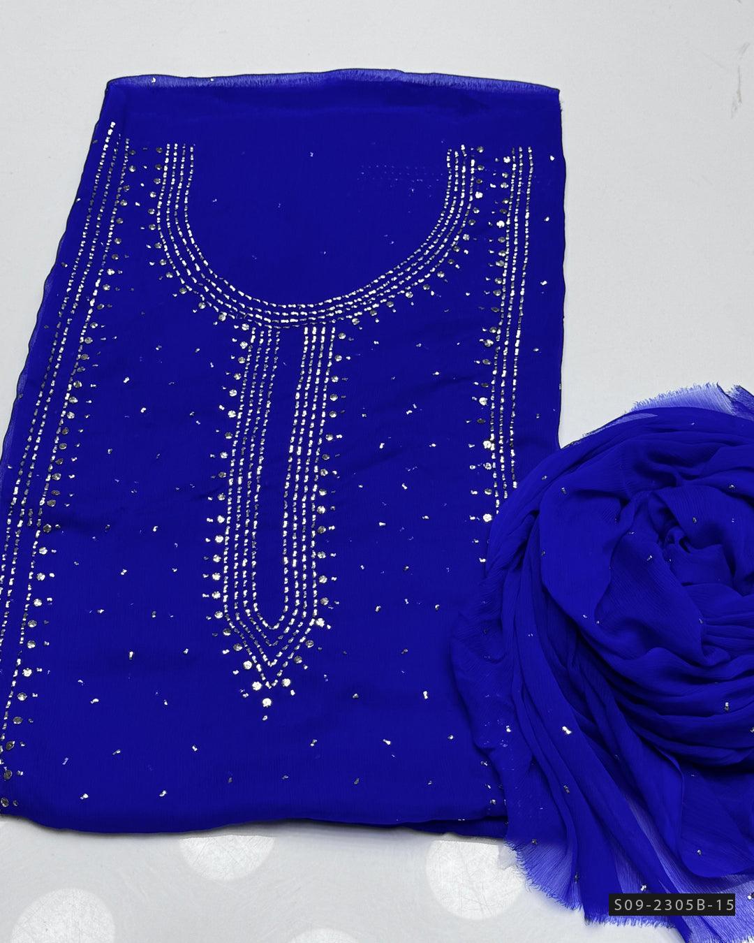 2 PC Unstitched Chiffon Mukesh Work Dress – Kurta Bail Design with Dupatta Spray