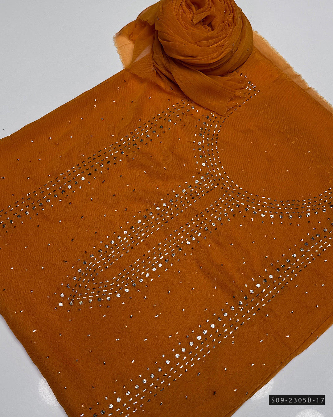 2 PC Unstitched Chiffon Mukesh Work Dress – Kurta Bail Design with Dupatta Spray