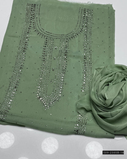 2 PC Unstitched Chiffon Mukesh Work Dress – Kurta Bail Design with Dupatta Spray