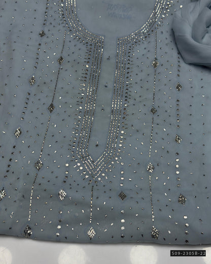 2 PC Unstitched Chiffon Mukesh Work Dress – Kurta Bail Design with Dupatta Spray