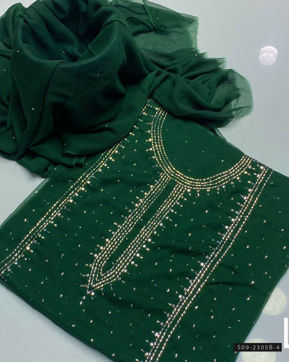 2 PC Unstitched Chiffon Mukesh Work Dress – Kurta Bail Design with Dupatta Spray