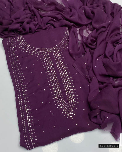 2 PC Unstitched Chiffon Mukesh Work Dress – Kurta Bail Design with Dupatta Spray