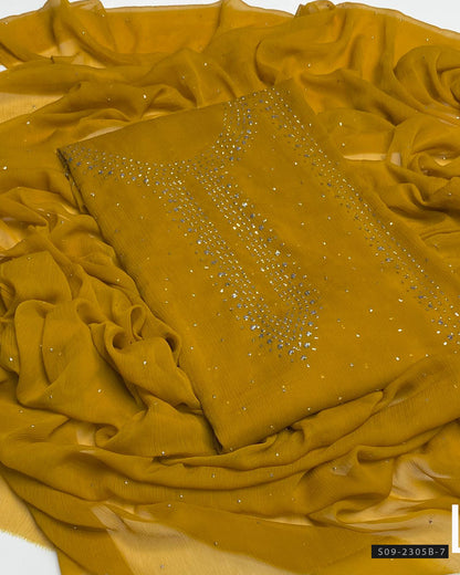 2 PC Unstitched Chiffon Mukesh Work Dress – Kurta Bail Design with Dupatta Spray