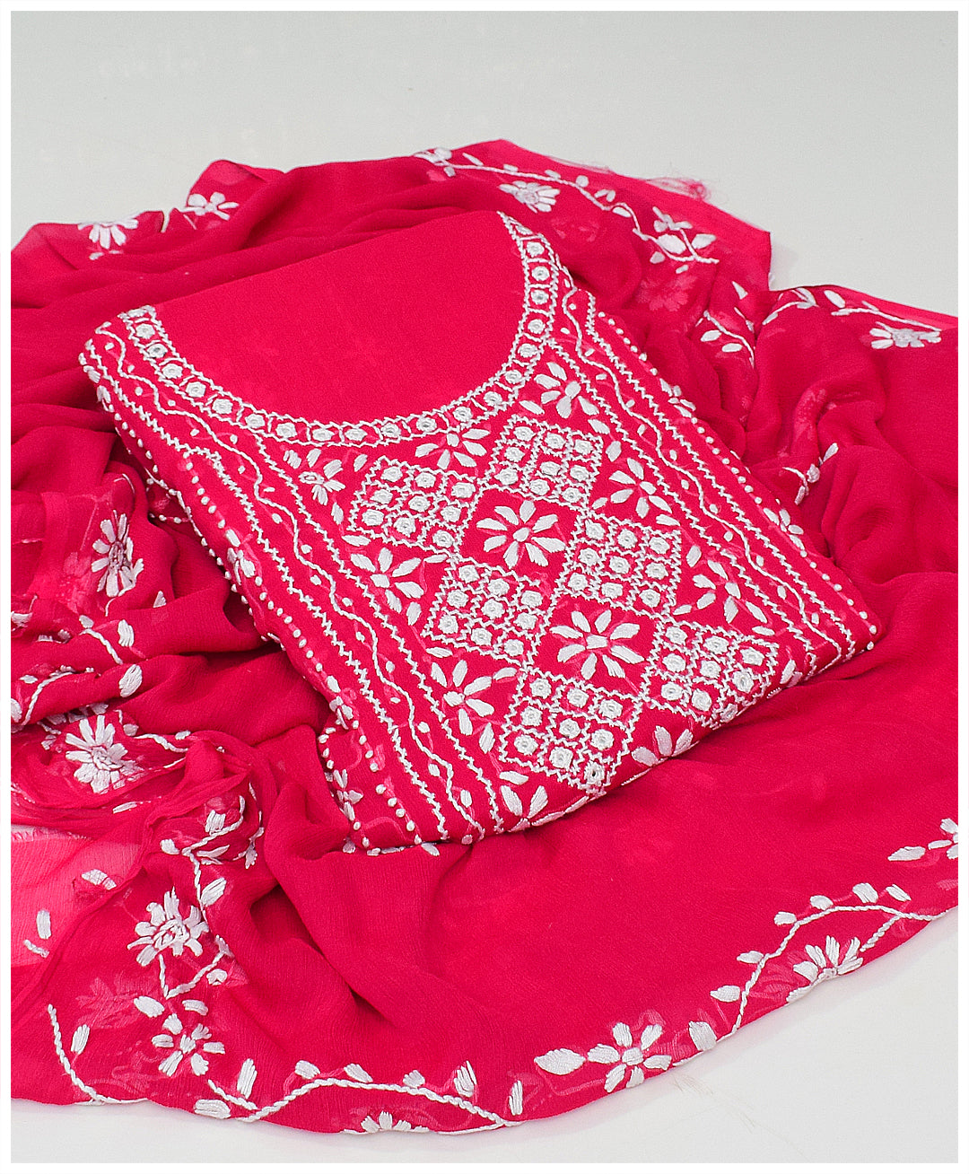 2 PC Unstitched Hand Embroidered Chiffon Shirt & Dupatta