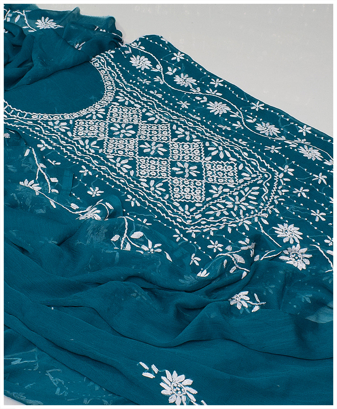 2 PC Unstitched Hand Embroidered Chiffon Shirt & Dupatta