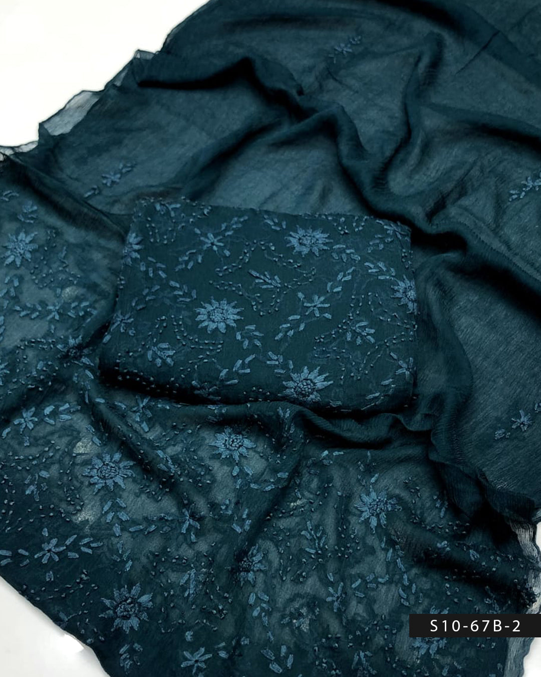 2PC Handmade Chiffon Pakka Burr Work Dress – Unstitched
