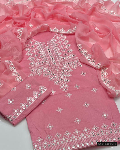 3 PC Unstitched Cotton Lawn Embroidered Dress
