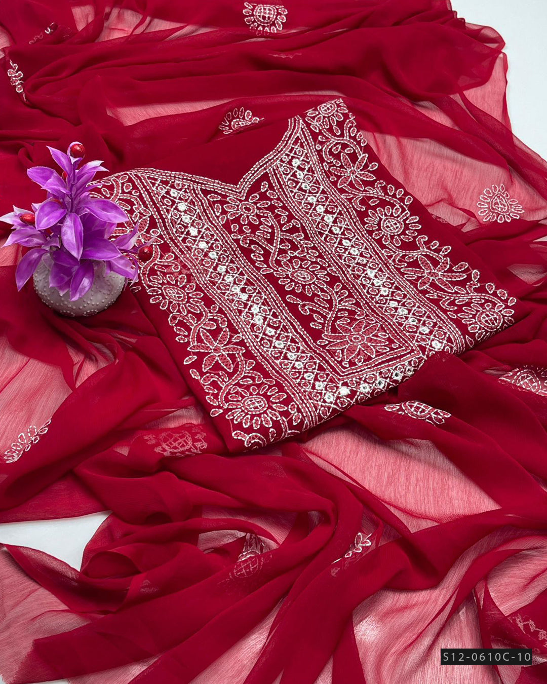 Handmade 2 PC Unstitched Bamber Chiffon Dress Collection