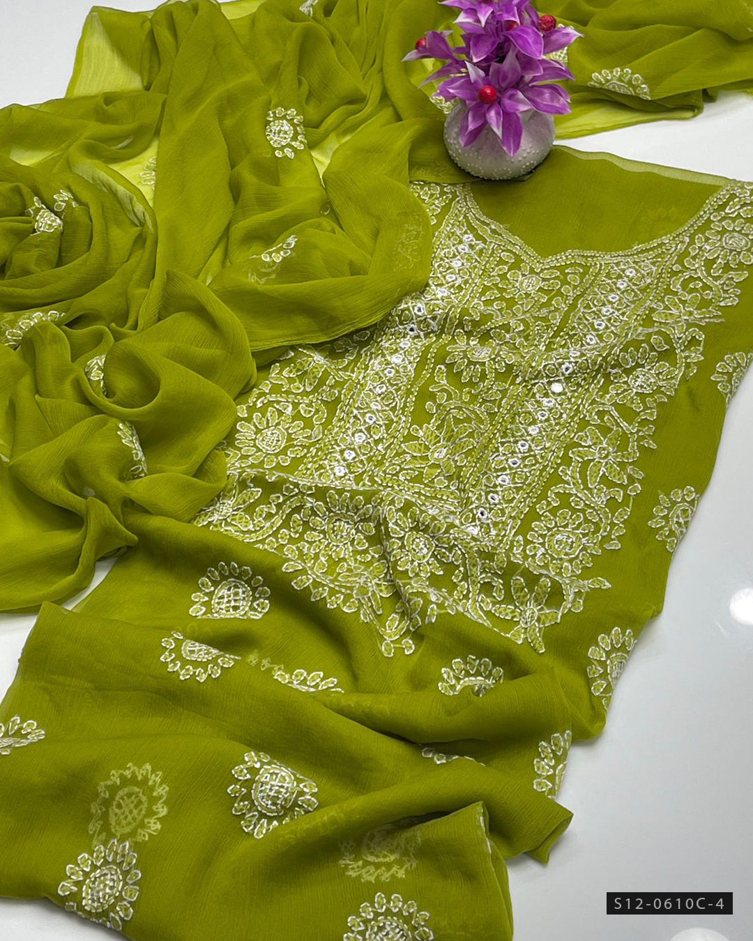 Handmade 2 PC Unstitched Bamber Chiffon Dress Collection