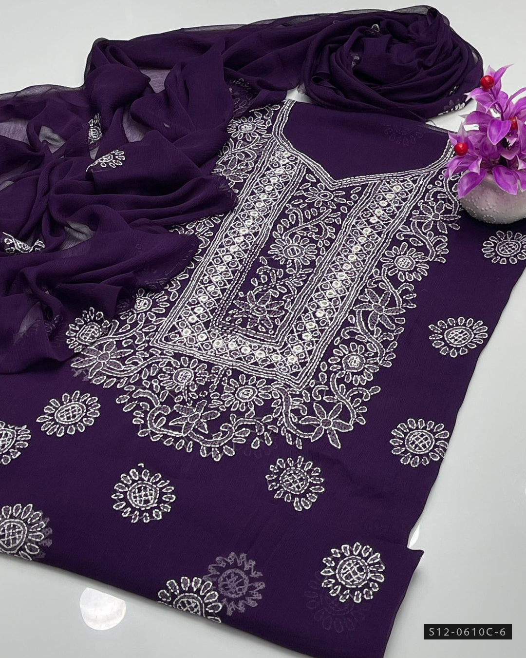 Handmade 2 PC Unstitched Bamber Chiffon Dress Collection