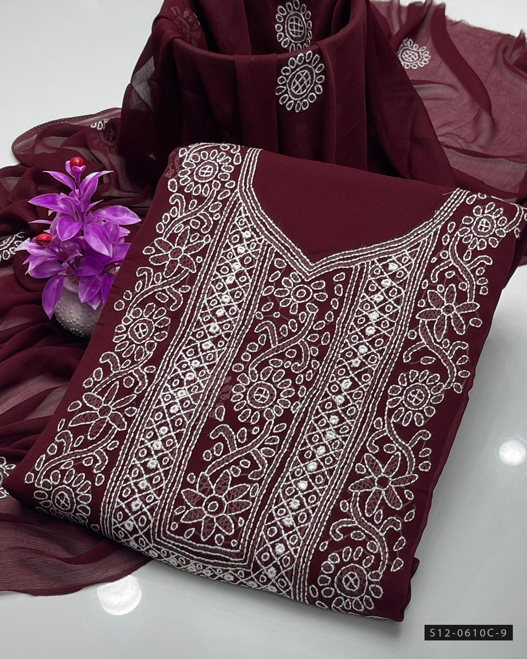 Handmade 2 PC Unstitched Bamber Chiffon Dress Collection