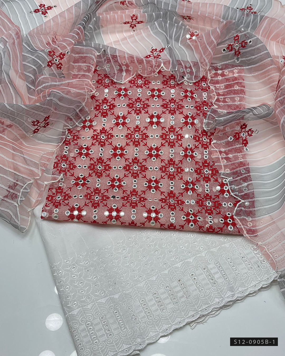 3 PC Unstitched Khadi Net Dress Collection