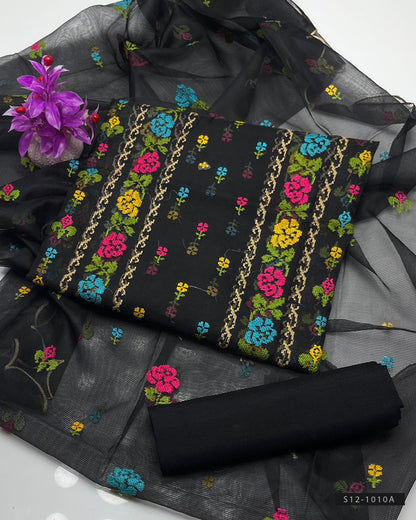 3 PC Unstitched Khadi Net Dress Collection