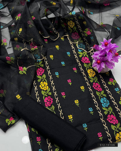 3 PC Unstitched Khadi Net Dress Collection
