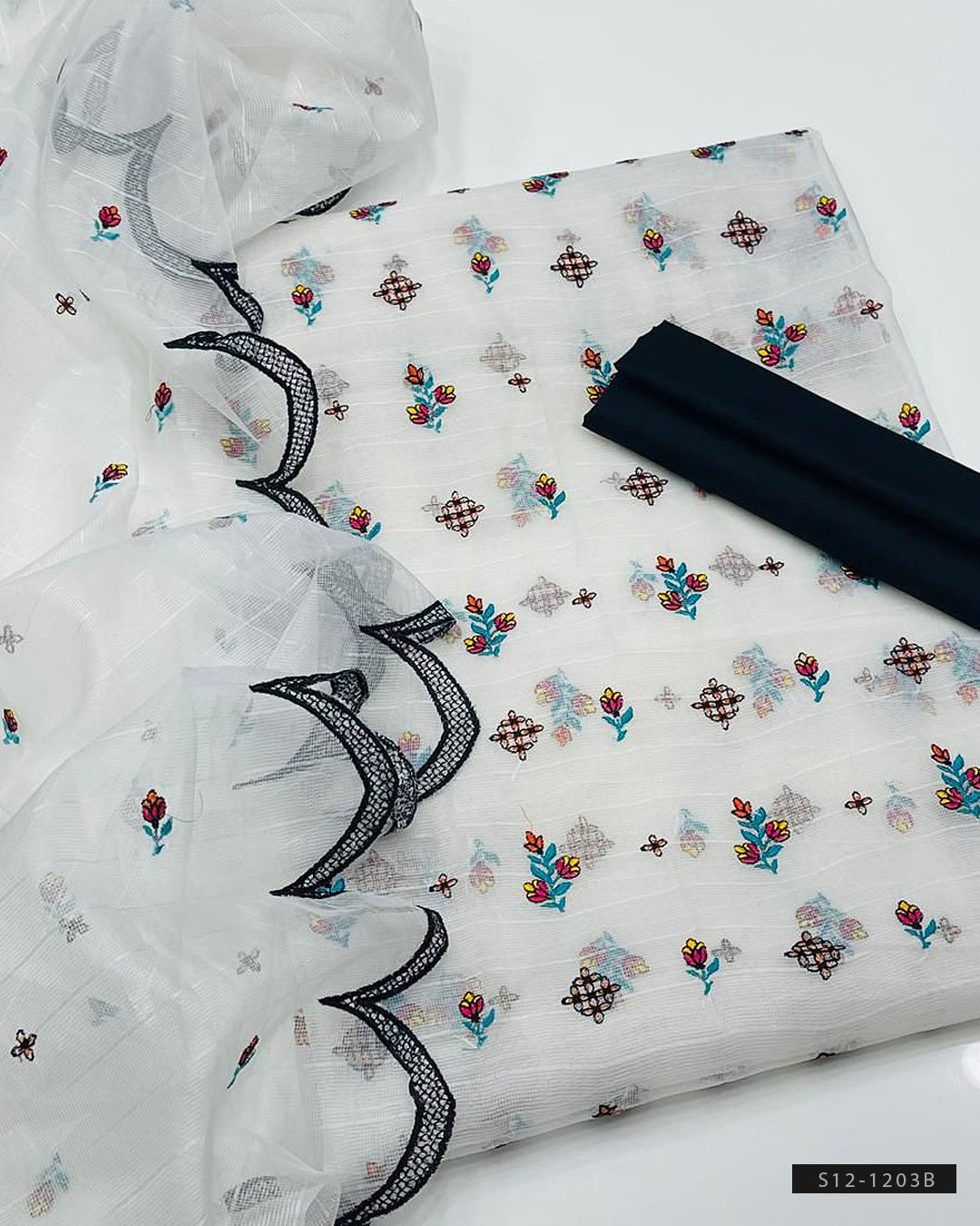 3 PC Unstitched Khadi Net Dress Collection