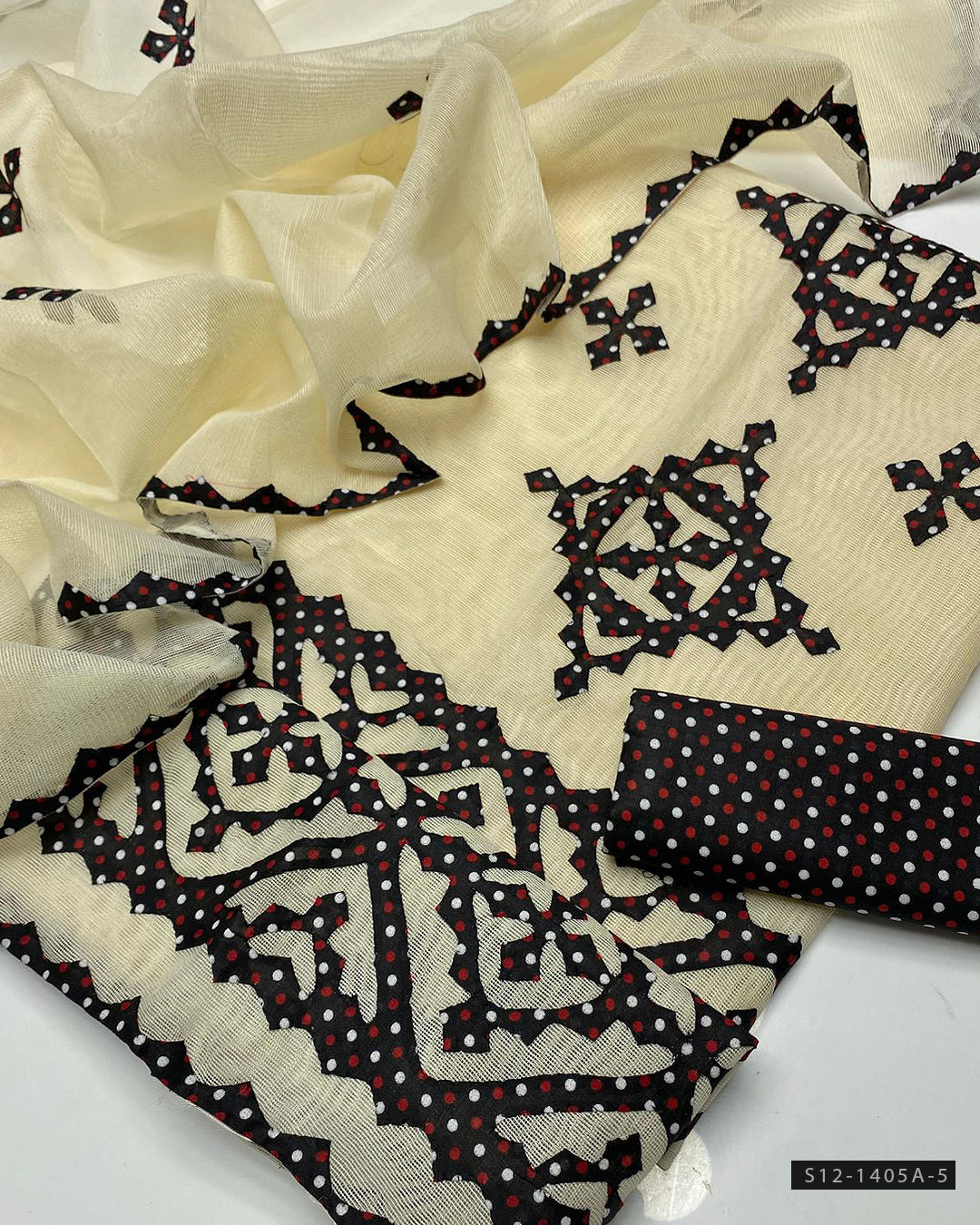 3 PC Handcrafted Khadi Net Applique Work Dress