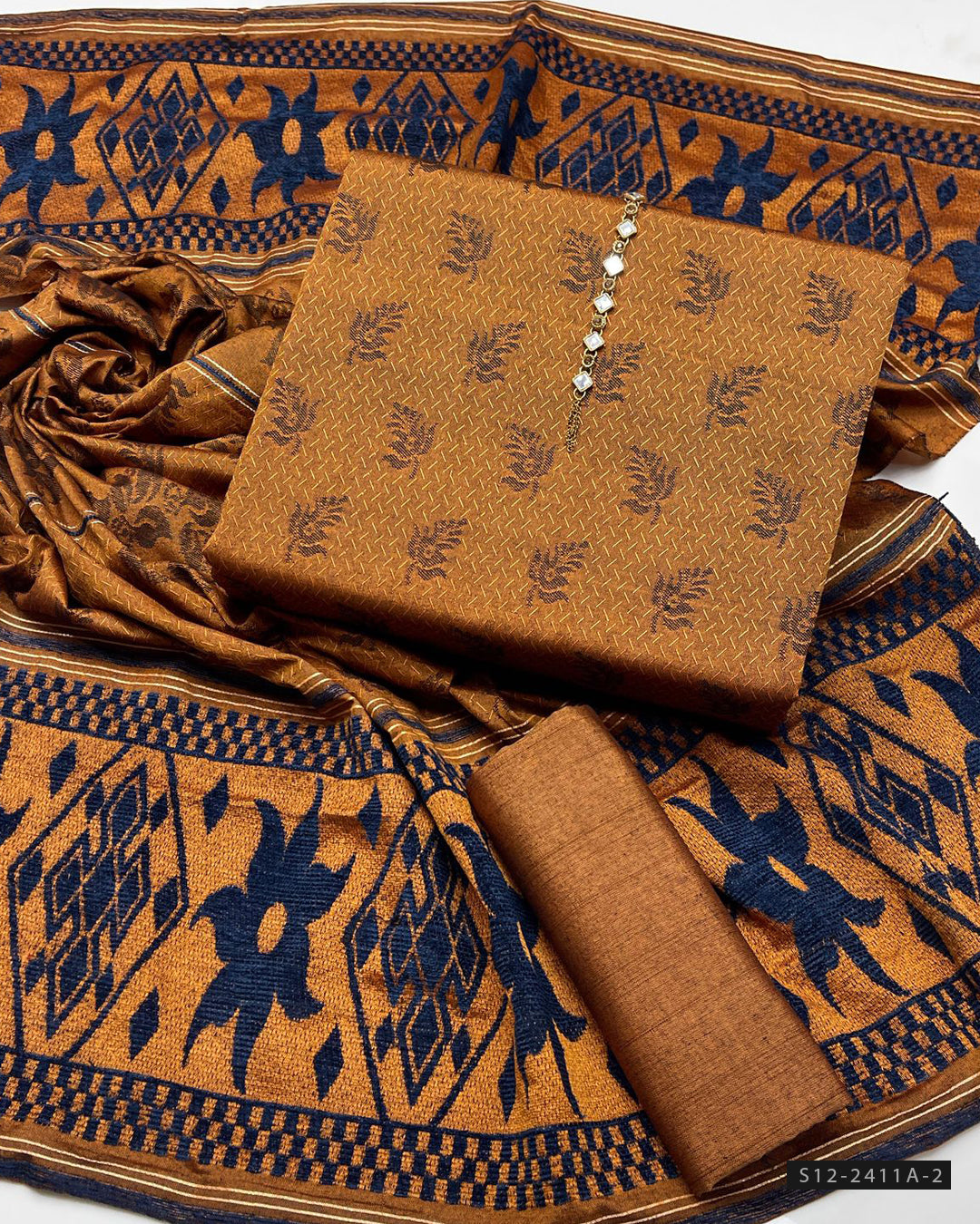 Multani Khadi Sussi Jacquard Winter 3PC Suit