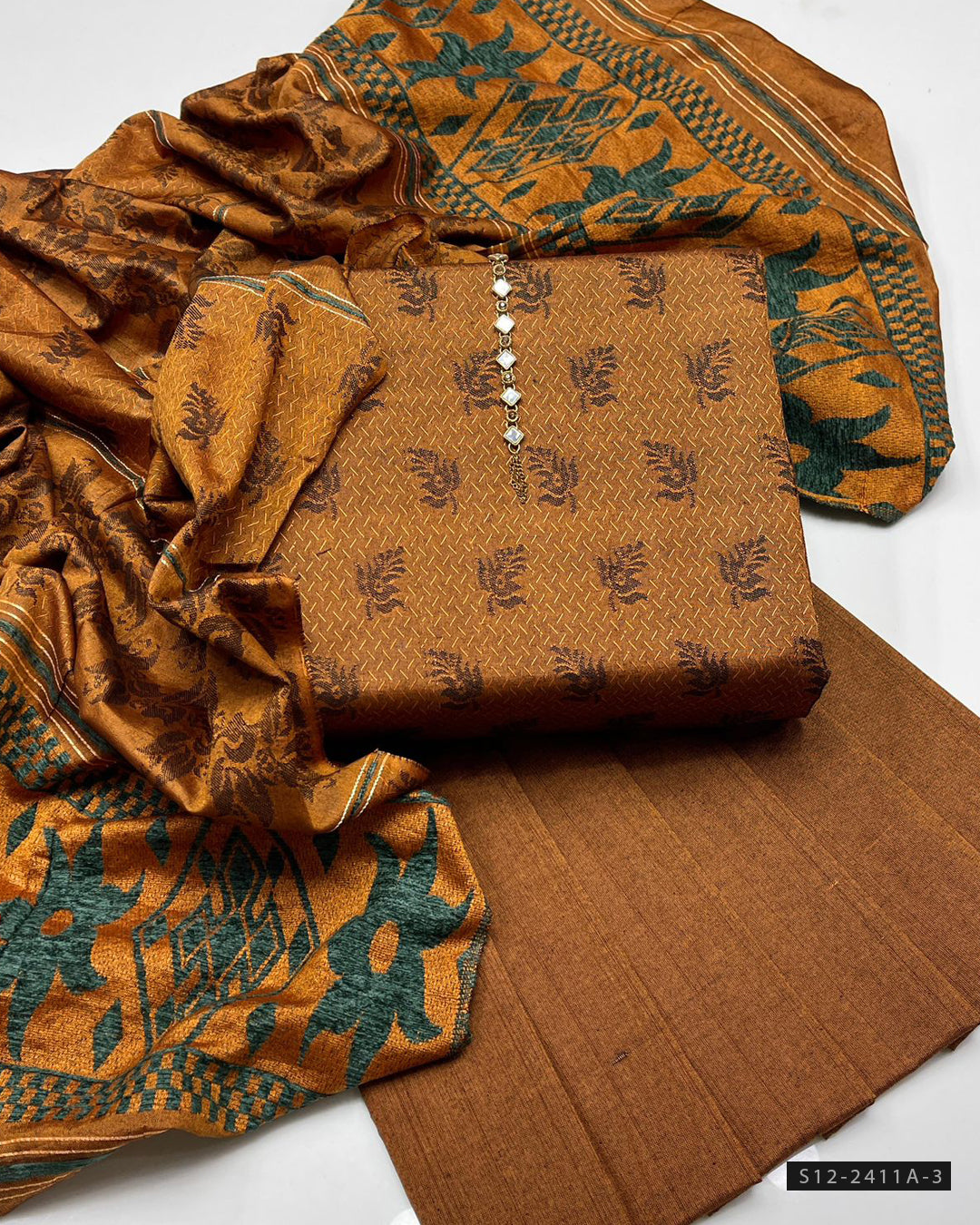 Multani Khadi Sussi Jacquard Winter 3PC Suit