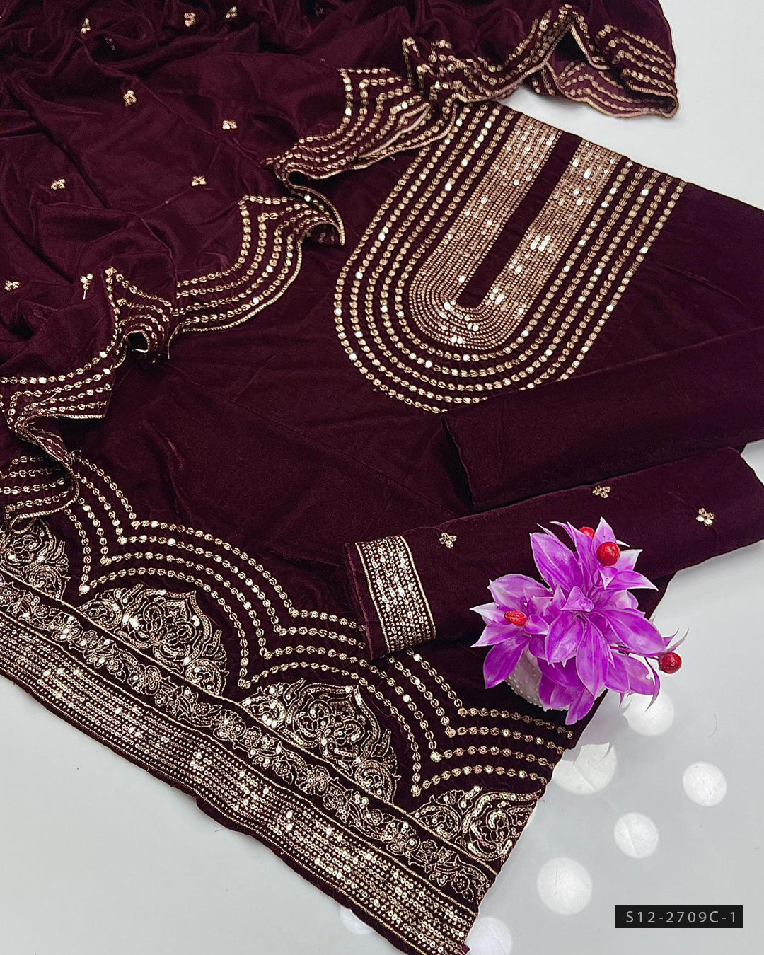 3 PC Unstitched Velvet Dress