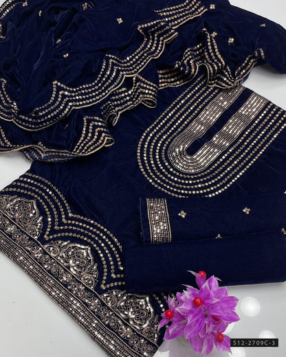 3 PC Unstitched Velvet Dress