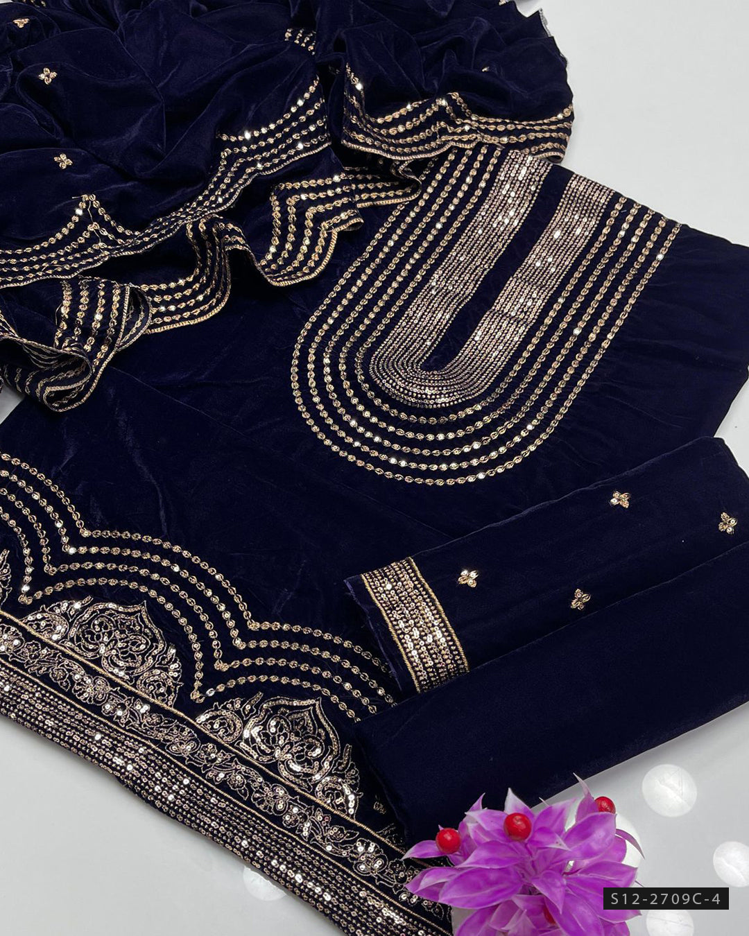 3 PC Unstitched Velvet Dress