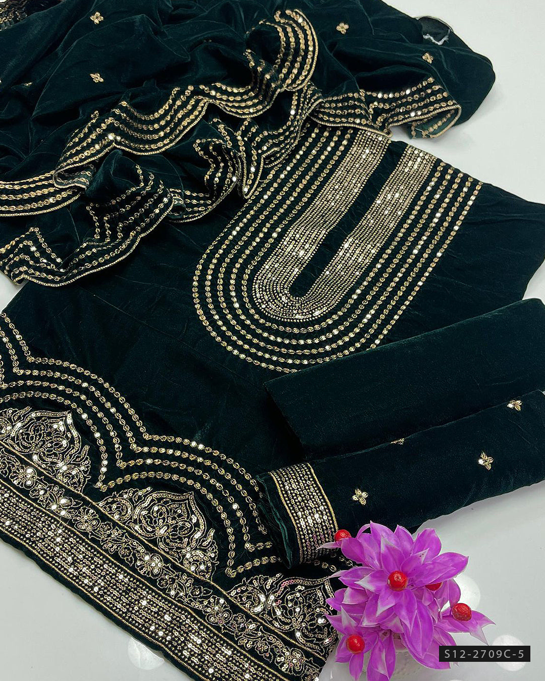 3 PC Unstitched Velvet Dress