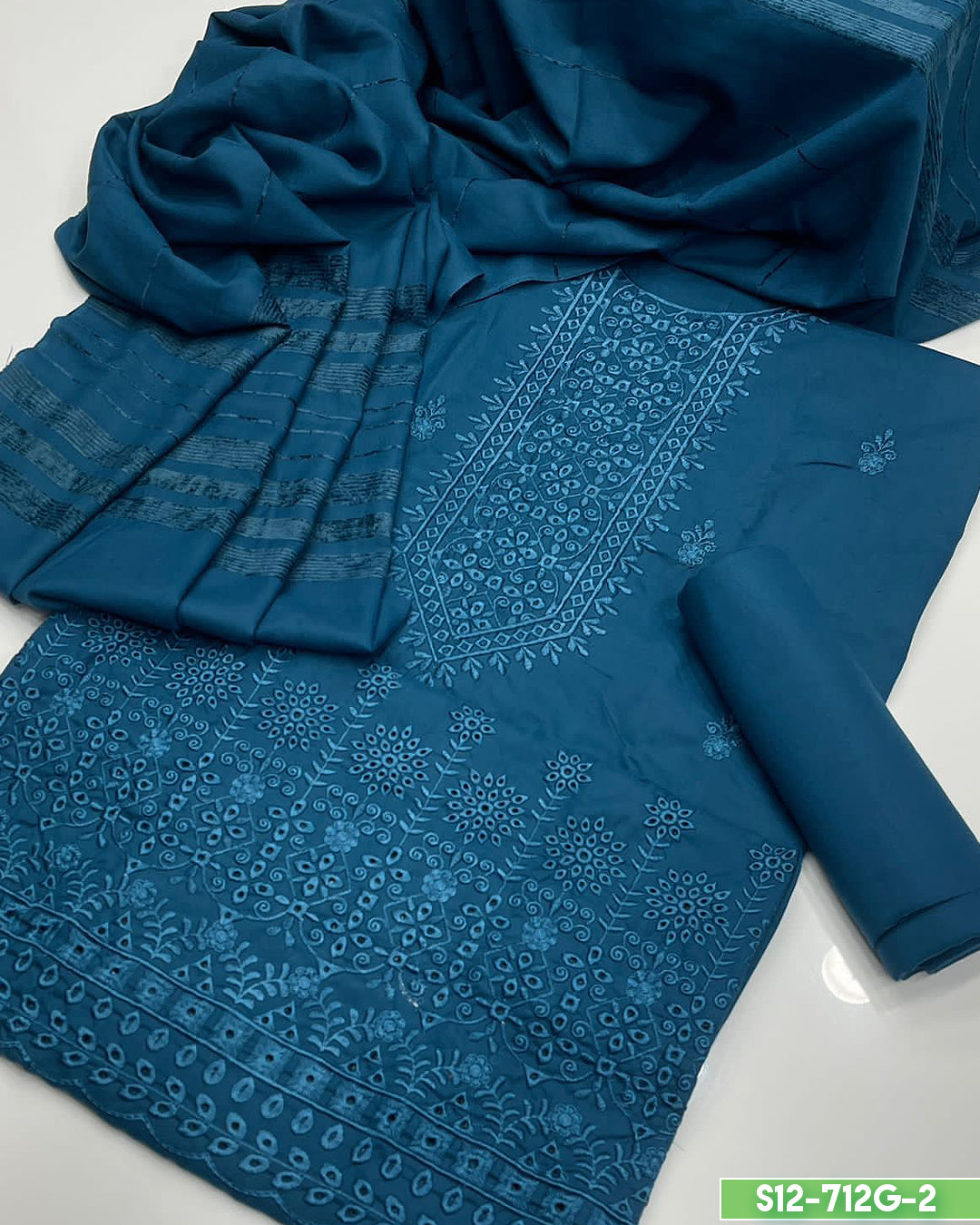 3 PC Dhanak Chikankari Embroidered Dresses - S12