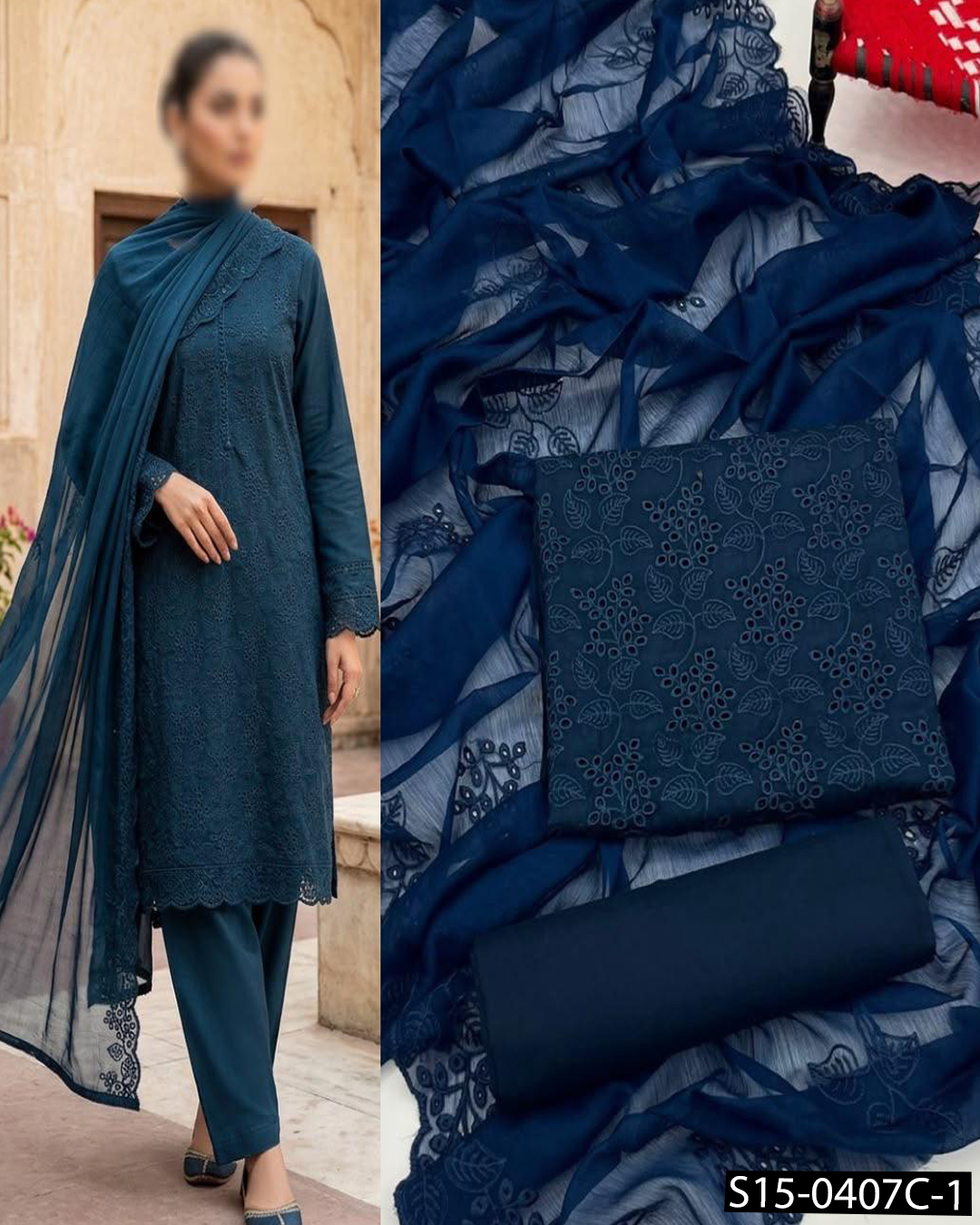 Computer Chikankari Boring Jaal Embroidered 3PC Lawn Suit