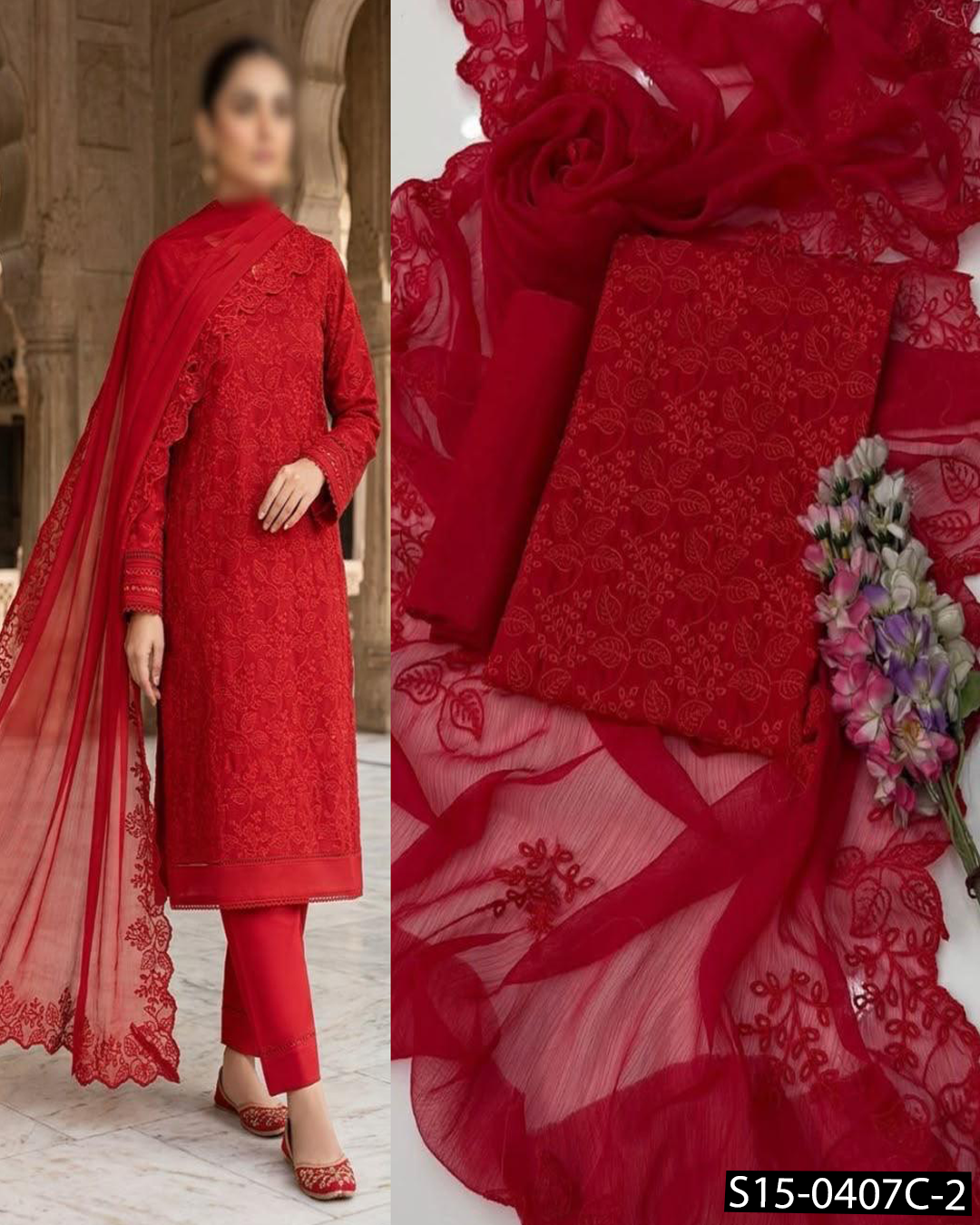 Computer Chikankari Boring Jaal Embroidered 3PC Lawn Suit