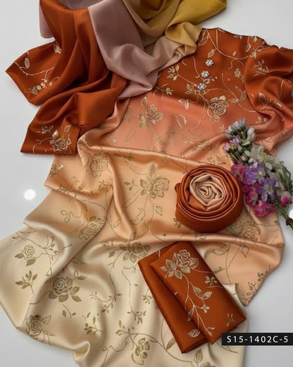 3PC Unstitched Shamoze Silk Digital Print Dress with Matching Dupatta