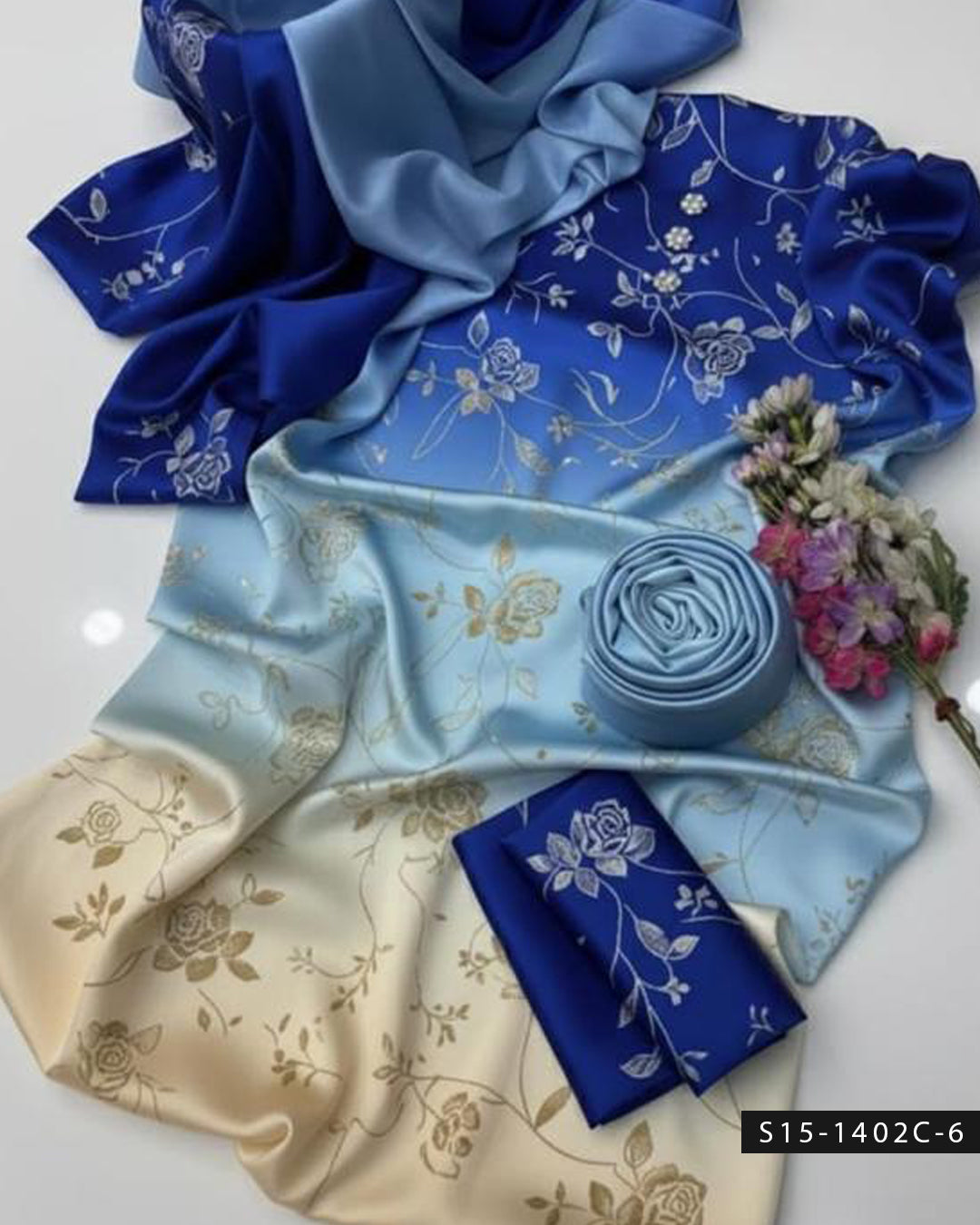 3PC Unstitched Shamoze Silk Digital Print Dress with Matching Dupatta