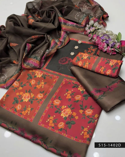 3PC Unstitched Shamoze Silk Digital Print Dress with Matching Dupatta