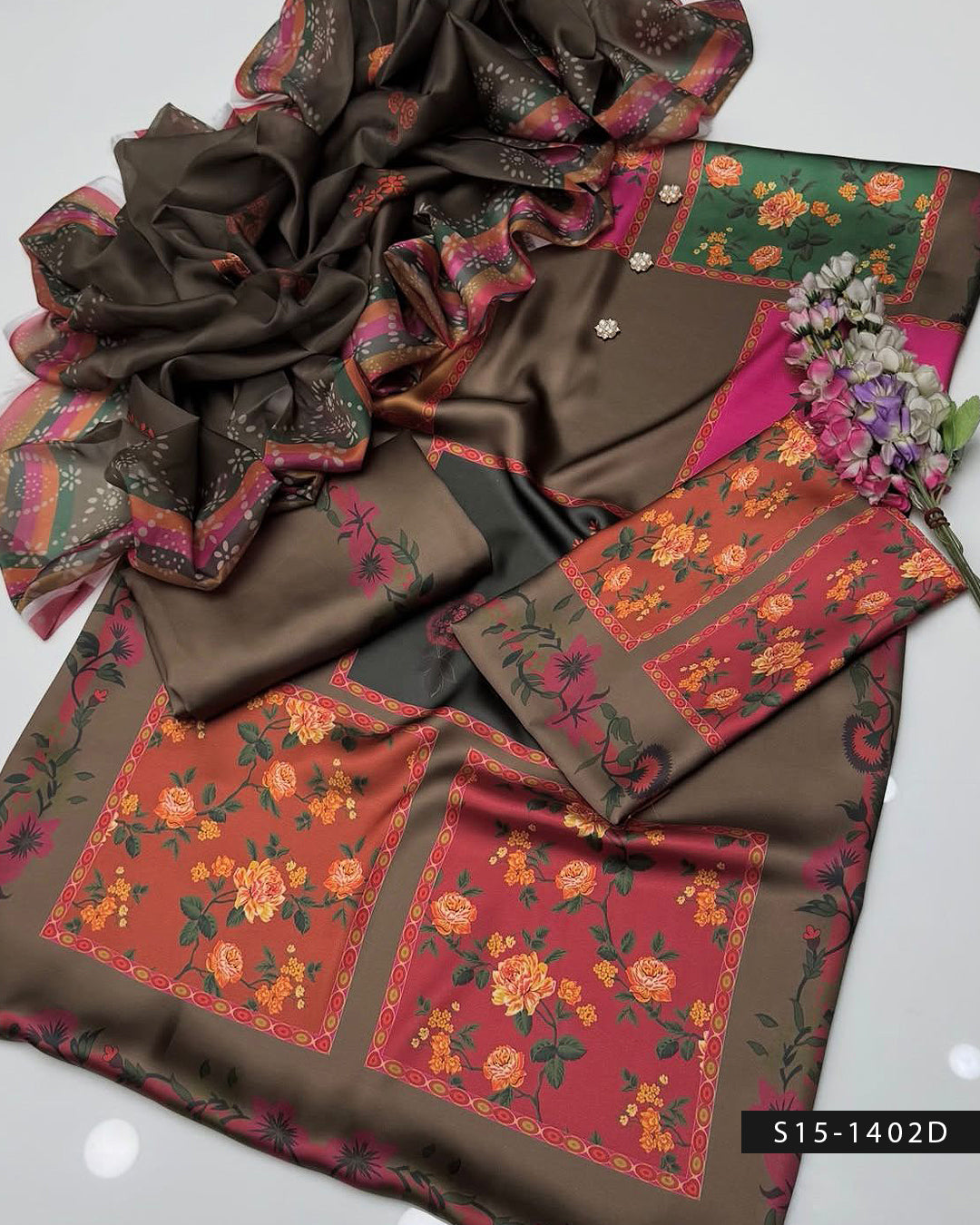 3PC Unstitched Shamoz Silk Digital Print Dress with Matching Dupatta