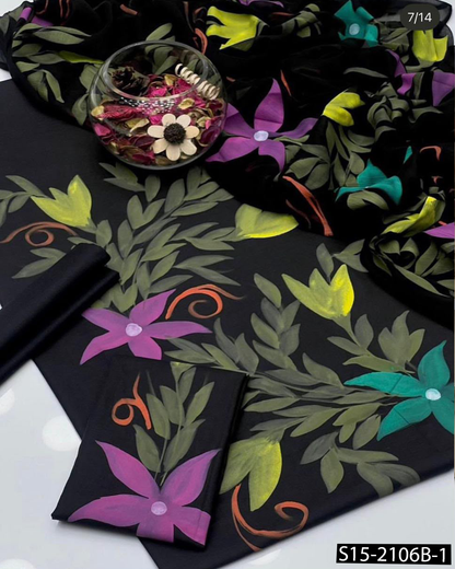 Gul Ahed Premium Lawn 3PC Unstitched Dress| Handmade Oil Paint Collection