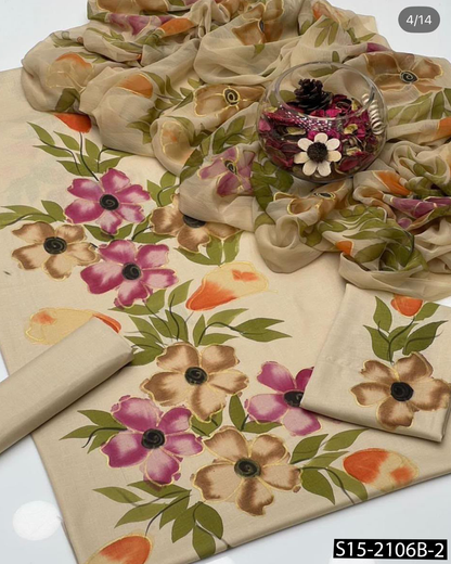 Gul Ahed Premium Lawn 3PC Unstitched Dress| Handmade Oil Paint Collection