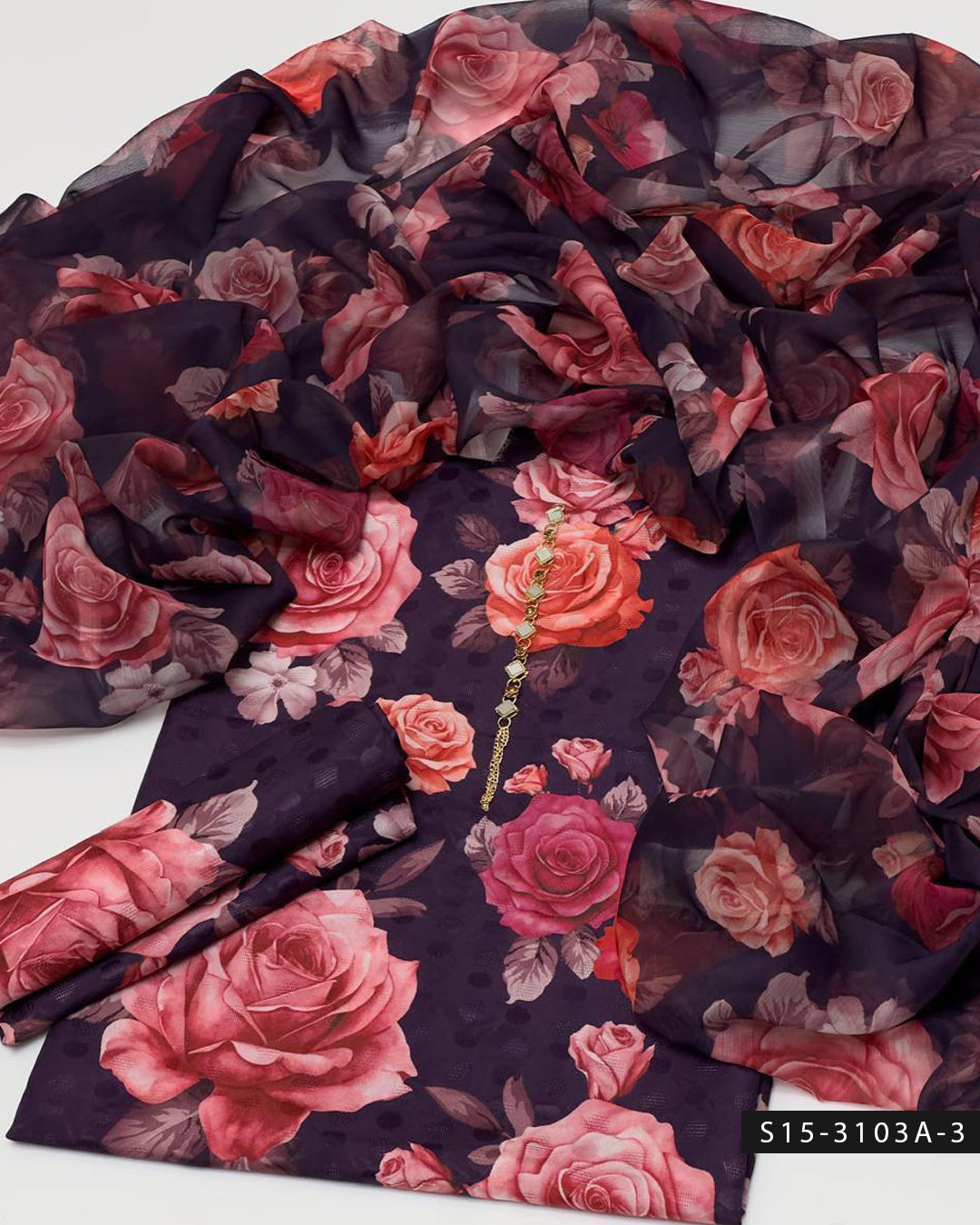3PC Swiss Lawn Printed Dress with Poly Silk Dupatta Pakistan | Summer Wear