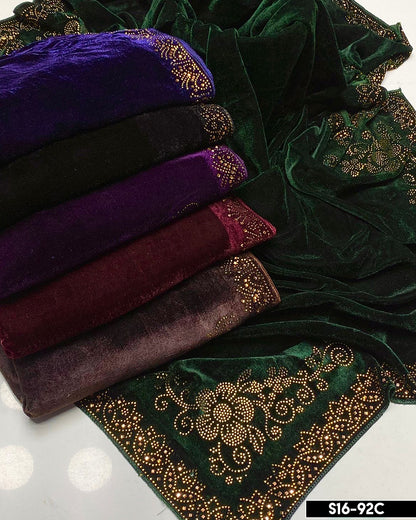 Velvet Embroidered Latest Design Shawls - S16