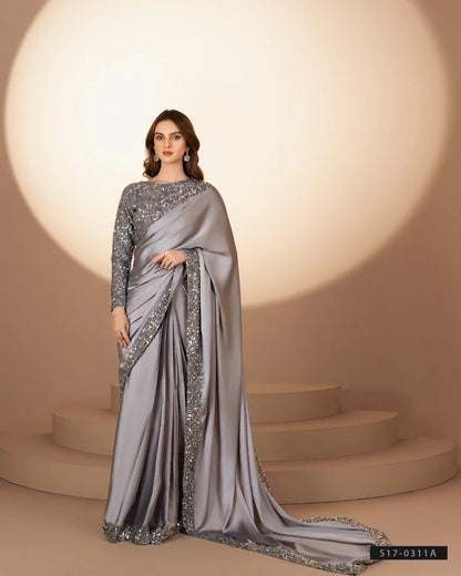 Grey Party Wear Silk Saree with Elegant Sequin Work
