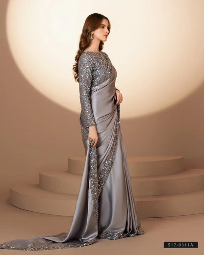 Grey Party Wear Silk Saree with Elegant Sequin Work