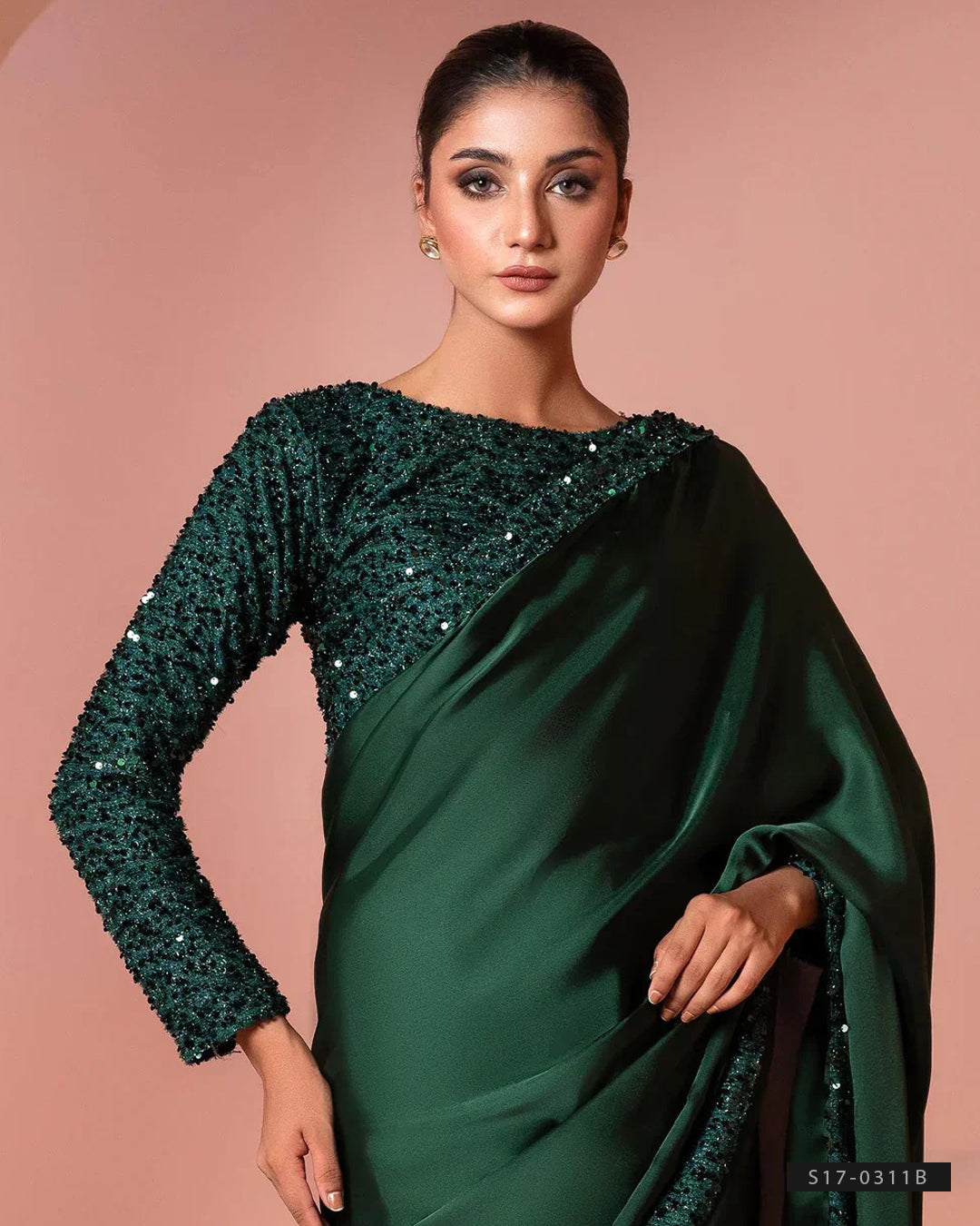 Bottle Green Party Wear Silk Saree with Elegant Sequin Work