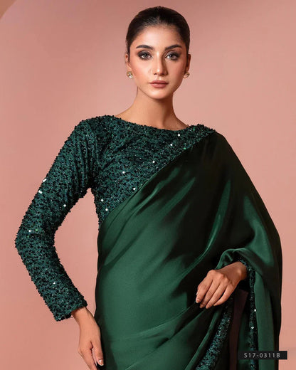 Bottle Green Party Wear Silk Saree with Elegant Sequin Work
