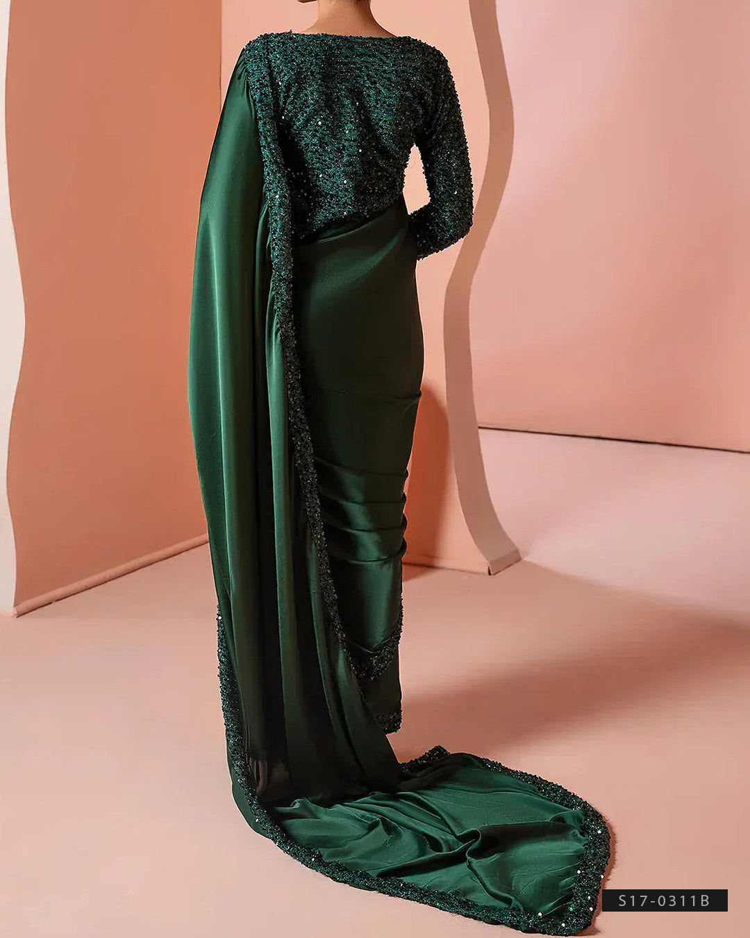 Bottle Green Party Wear Silk Saree with Elegant Sequin Work