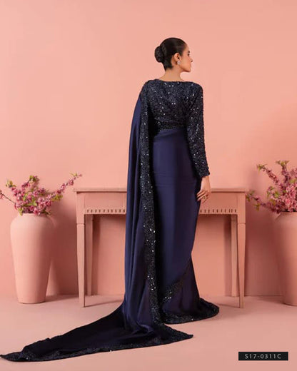 Navy Blue Party Wear Silk Saree with Elegant Sequin Work