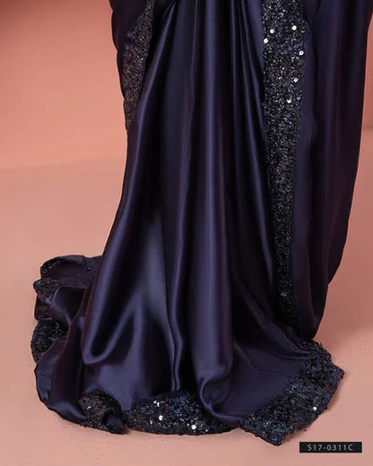 Navy Blue Party Wear Silk Saree with Elegant Sequin Work