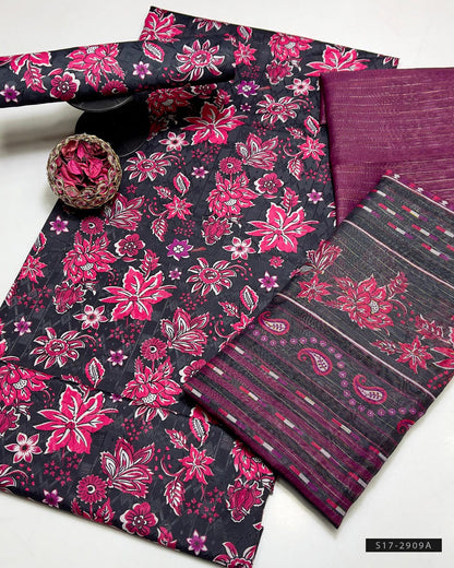 3 PC Unstitched Swiss Jacquard Linen Suit