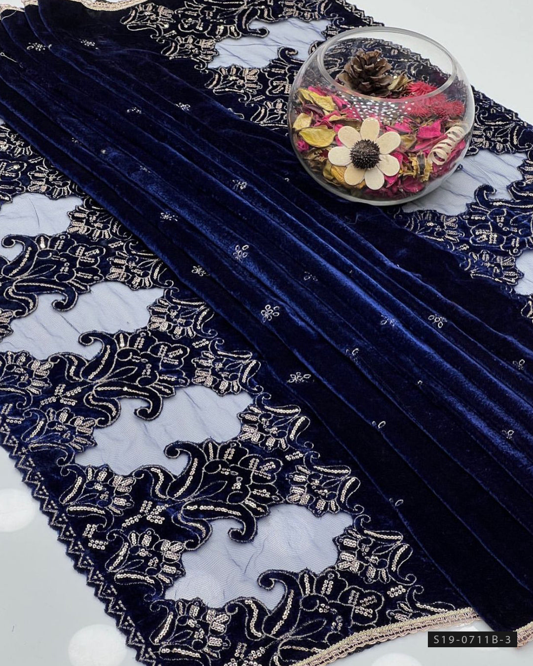 Winter Velvet Shawl – Cut Work & Sequin Embroidery