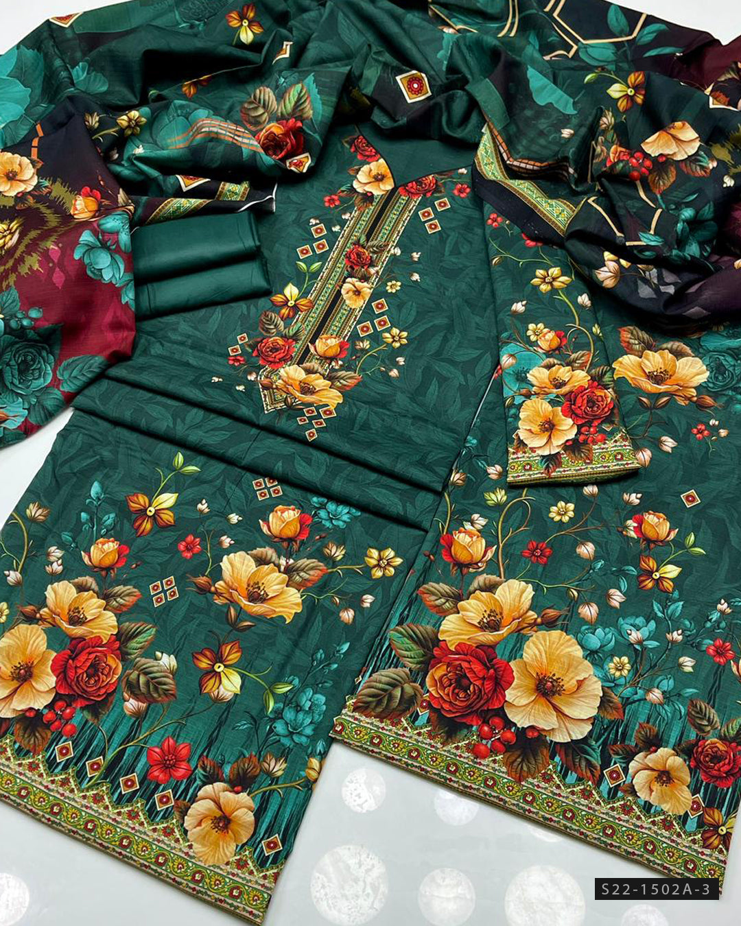 3 PC Unstitched Print Linen Dress Collection