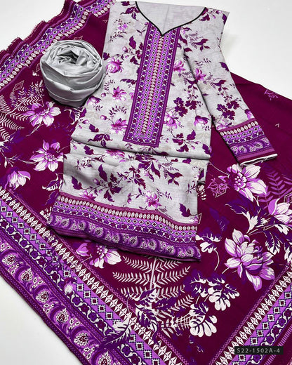 3 PC Unstitched Print Linen Dress Collection