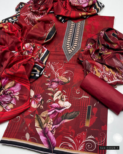 3 PC Unstitched Print Linen Dress Collection