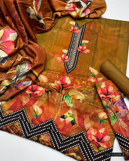 3 PC Unstitched Print Linen Dress Collection